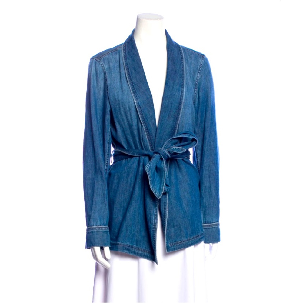 Equipment chambray denim wrap jacket